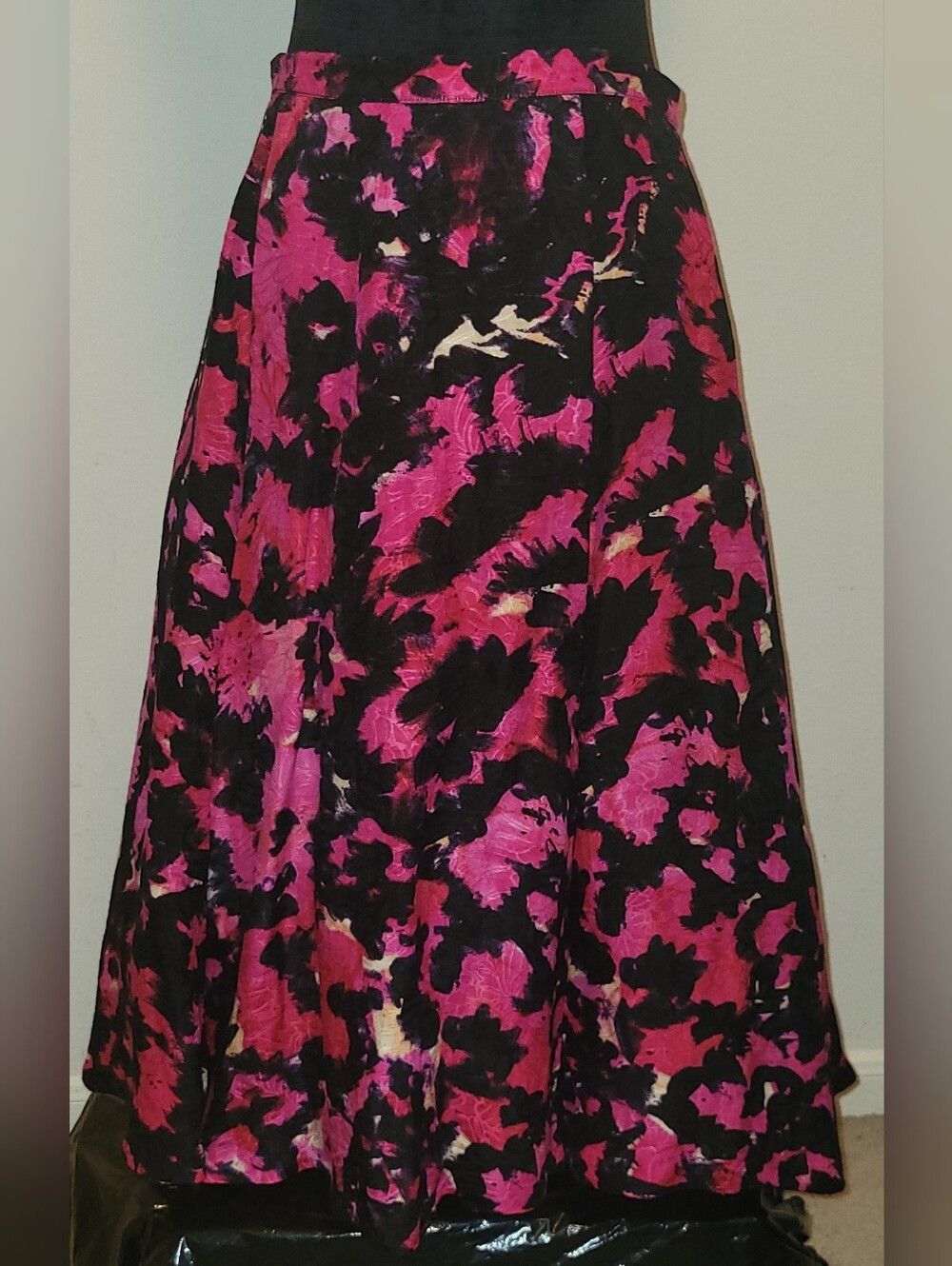 Tracy Reese Pink and Black Floral A-Line Skirt